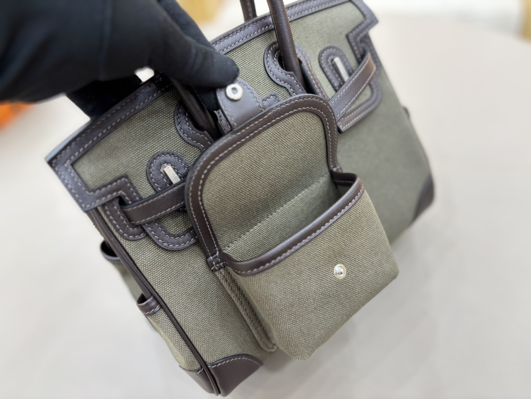 Hermes Cargo Birkin Khaki canvas and brown leather 25cm everyday