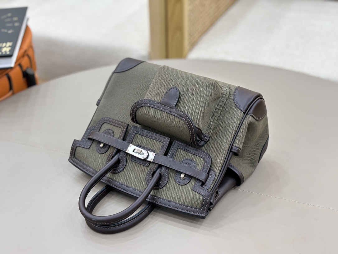 Hermes Cargo Birkin Khaki canvas and brown leather 25cm everyday