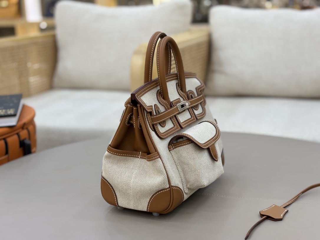 Hermes Cargo Birkin Beige canvas with brown leather 25cm everyday