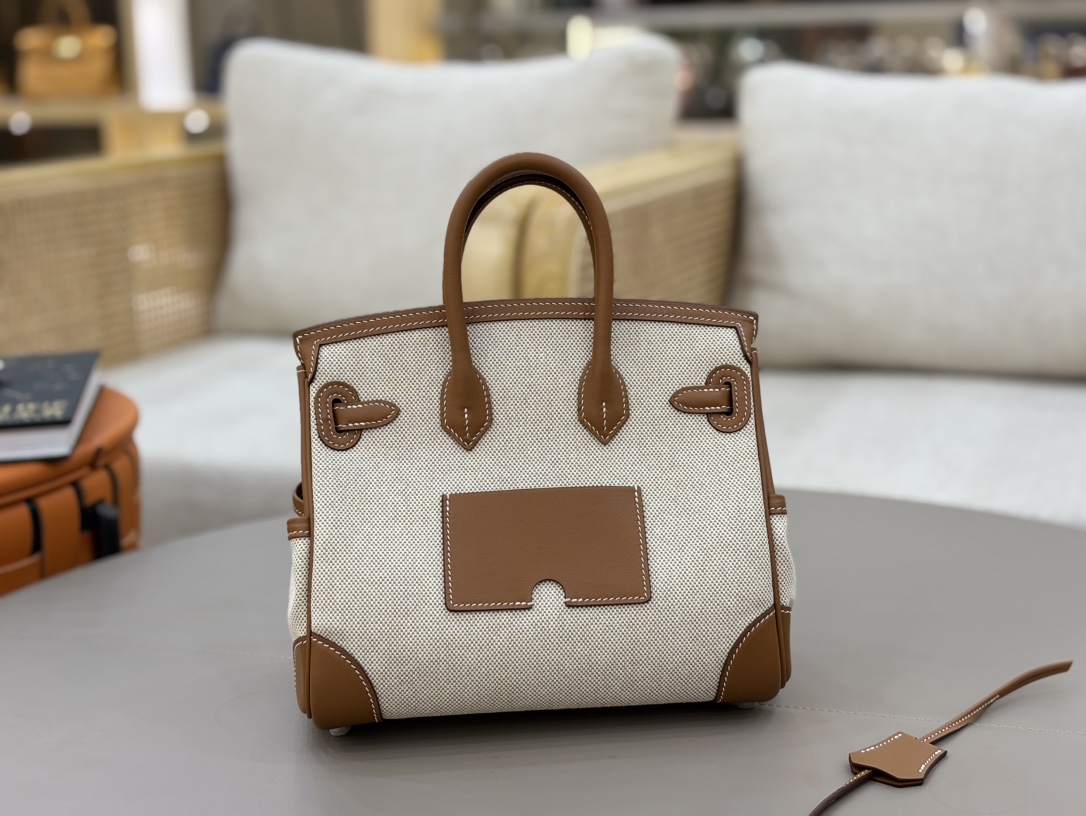 Hermes Cargo Birkin Beige canvas with brown leather 25cm everyday