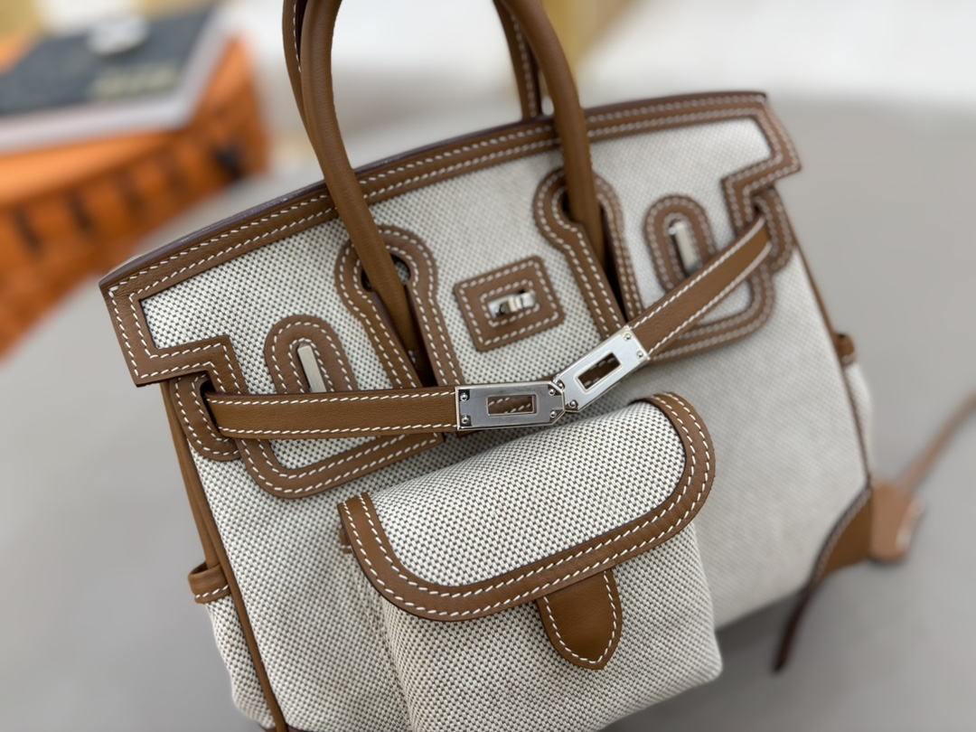 Hermes Cargo Birkin Beige canvas with brown leather 25cm everyday