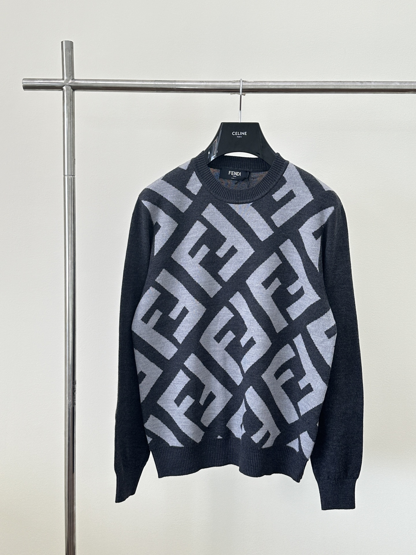 Fendi Clothing Sweatshirts Grey Light Gray Cashmere Wool Fall/Winter Collection Fashion