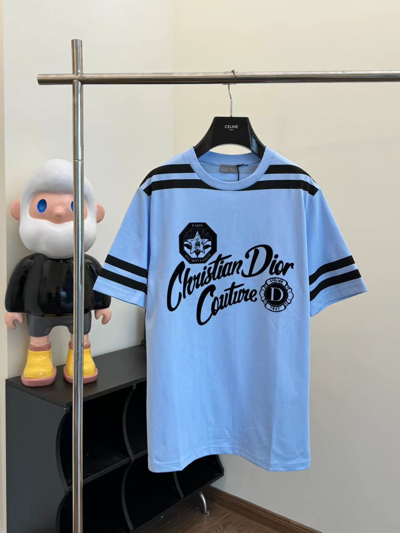Logotipo de letra Dio*/Dior 24SS 47 mangas cortas flocadas Talla: S/M/L Hecho de 21 hilos de hilo compacto peinado dobl…