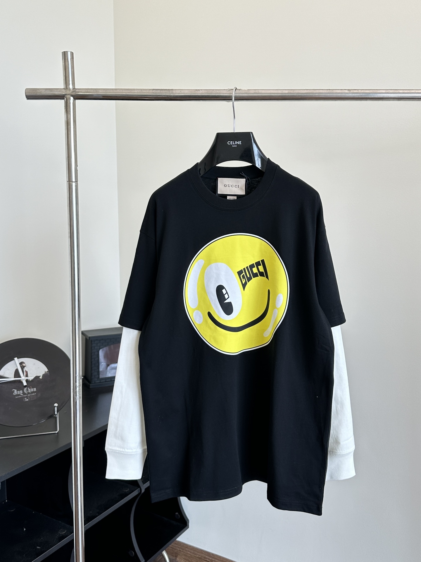 Gucc*/Gucci camiseta de manga larga de nueva colección 24SS con sonrisa y efecto de dos capas, Tallas: S/M/L, última co…