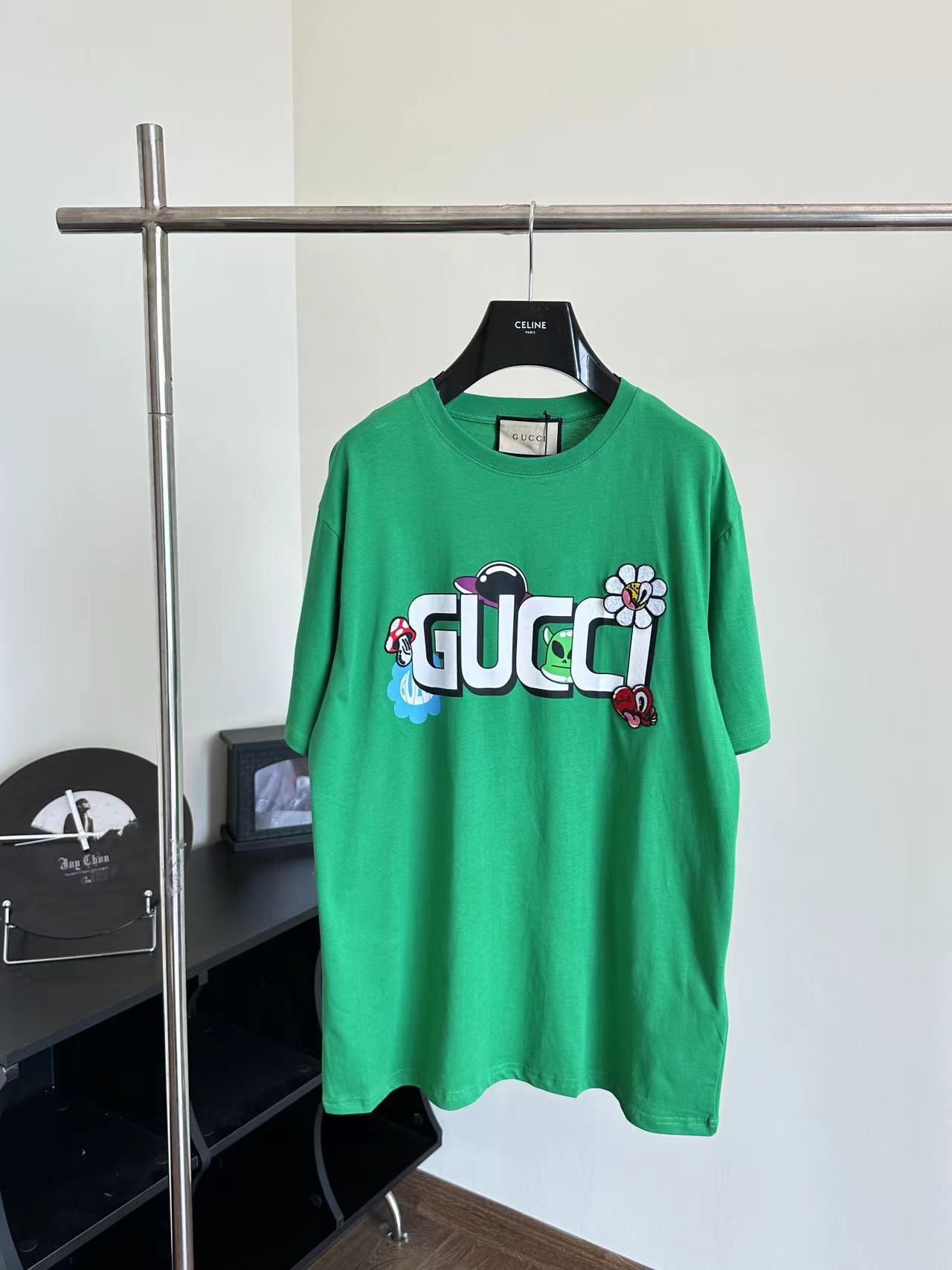 Gucc*/Gucci camiseta de manga corta de algodón con estampado y bordado de nueva colección de primavera-verano 24, Talla…