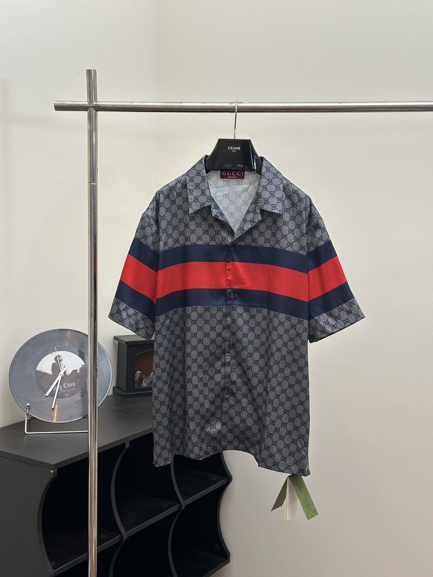 Gucc*/Gucci 24SS primavera-verano nuevo modelo 1921 camisa de manga corta de popelín con estampado de cinta Tamaño: S/M…