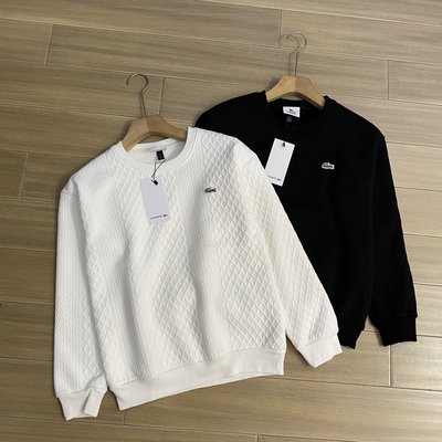 LACOSTE Clothing Sweatshirts Black White Embroidery Men
