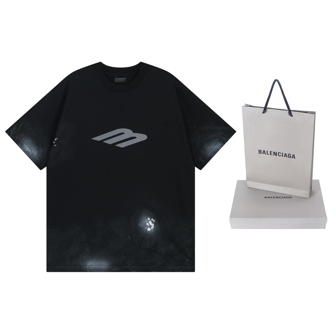 Replik finden
 Balenciaga Kleidung T-Shirt Schwarz Blau Unisex Baumwolle Kurzarm BL223388