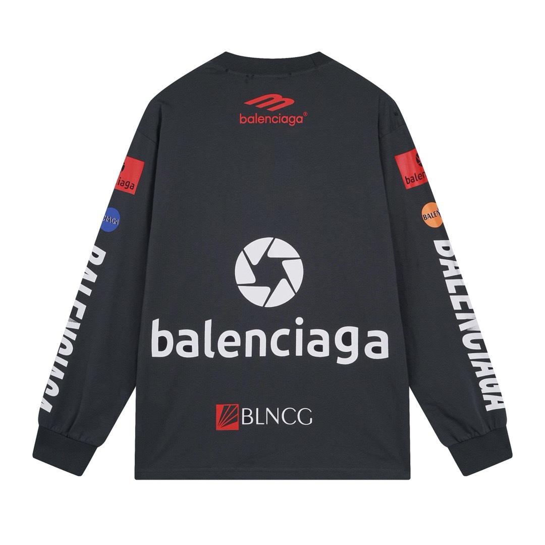 Balenciaga/巴黎世家 25ss 多标印花长袖卫衣 白色 深灰蓝