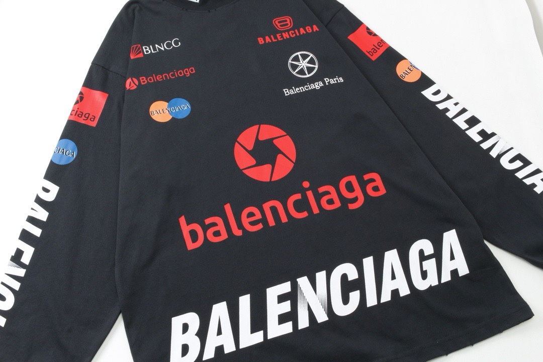 Balenciaga/巴黎世家 25ss 多标印花长袖卫衣 白色 深灰蓝