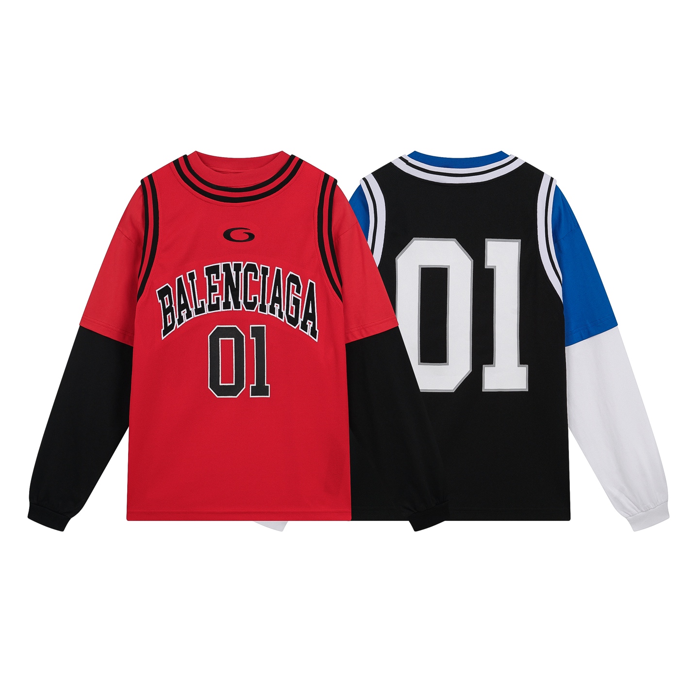 Balenciaga/巴黎世家 25Fw篮球球服拼接卫衣 假3件套绣花印花长袖T恤 Balenciaga/巴黎世家 25Fw篮球球服拼接卫衣 假3件套绣花印花长袖T恤