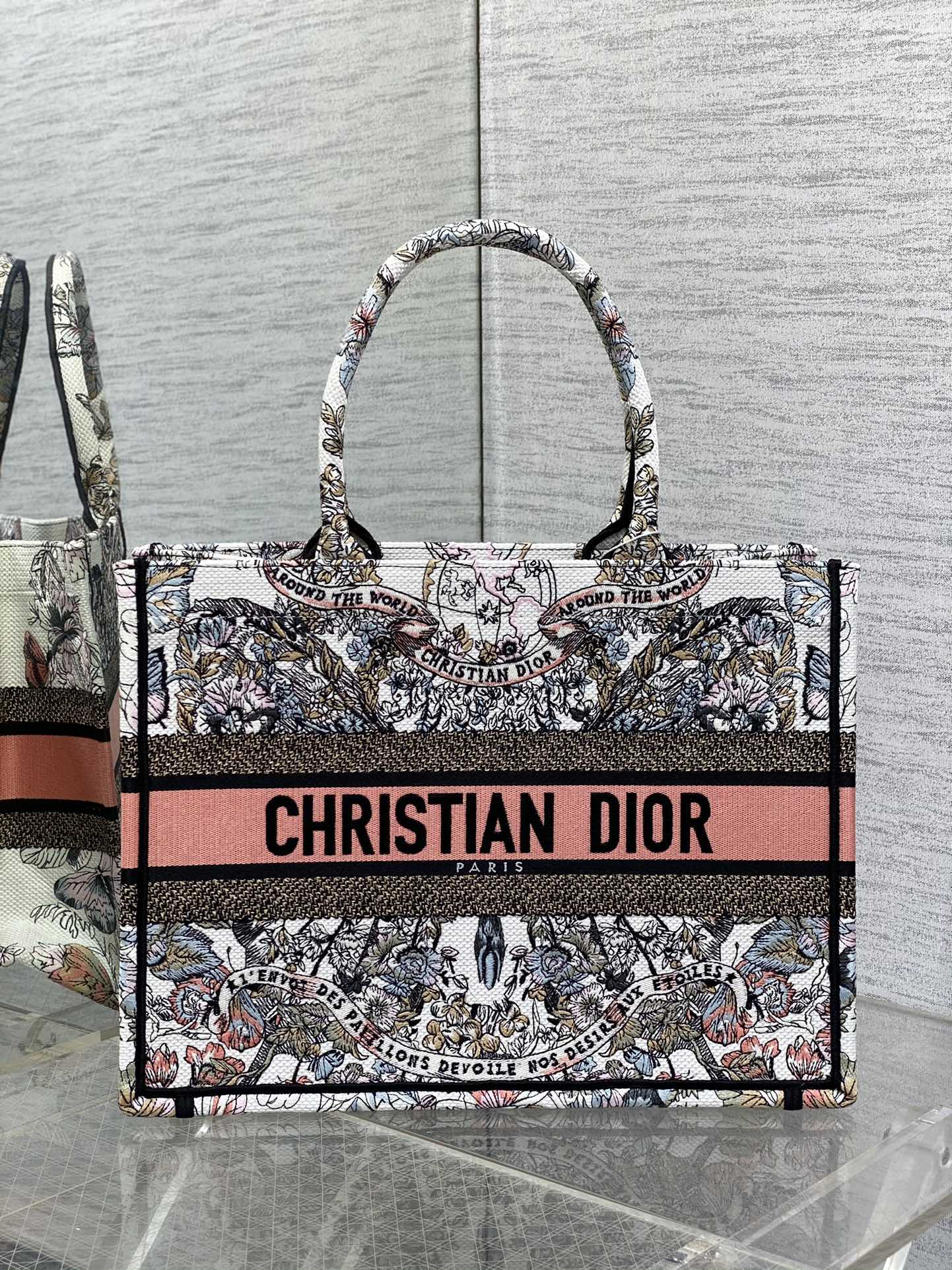 DIOR средний Tote вышитая сумка-тоут