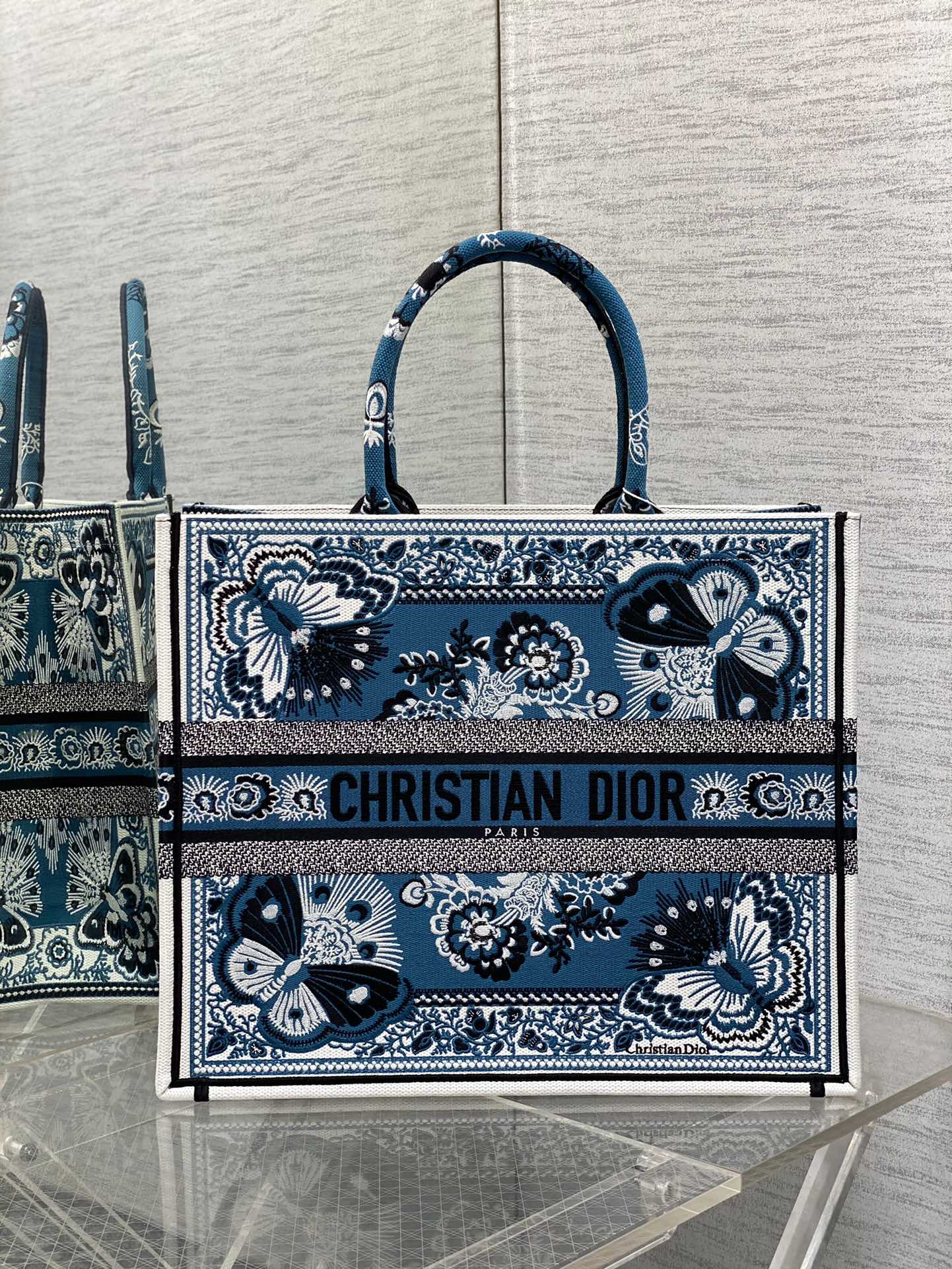 Dior Tote Butterfly Embroidery Handbag