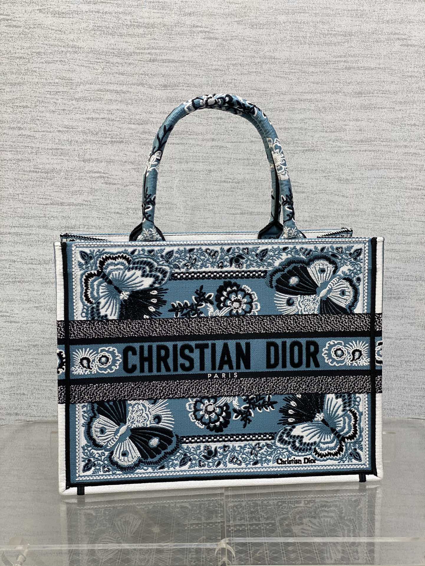 Dior Medium Tote Butterfly Embroidery Handbag
