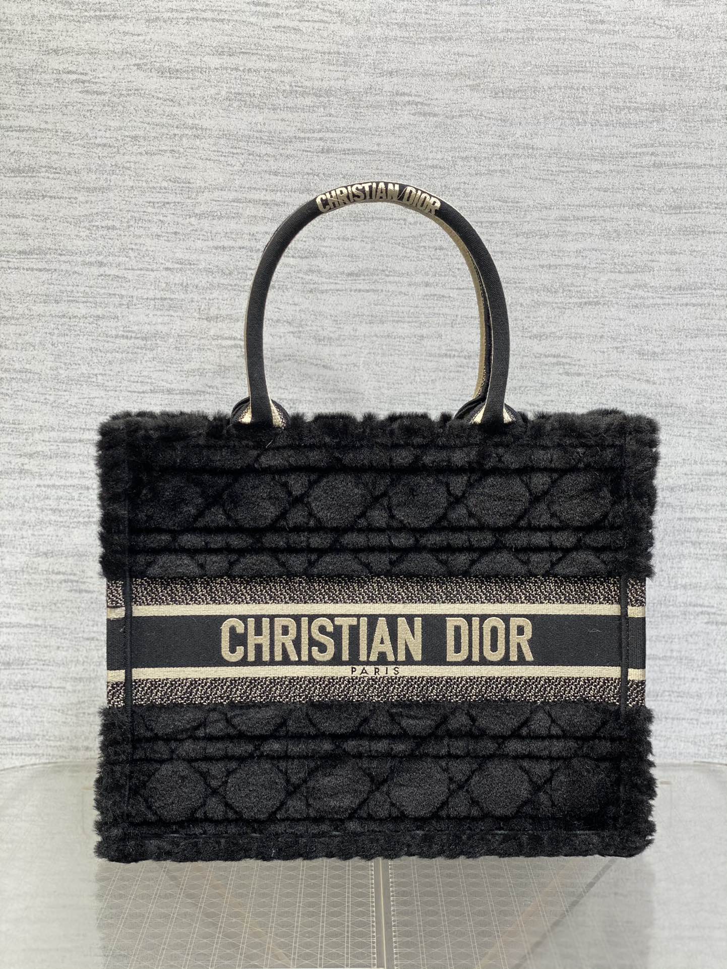 Dior Book Tote Black Fur Medium Handbag