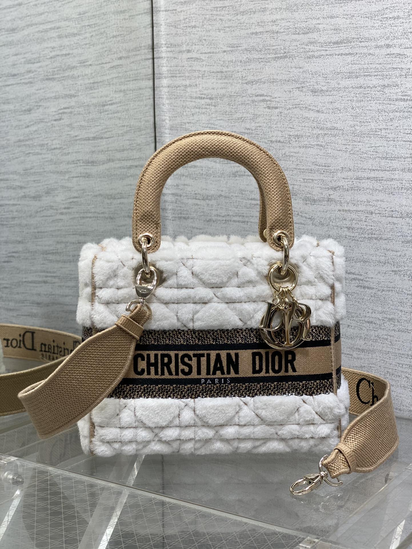 Lady Diana Bag Fur and Leather Integrated Plush Letter Wide Shoulder Strap