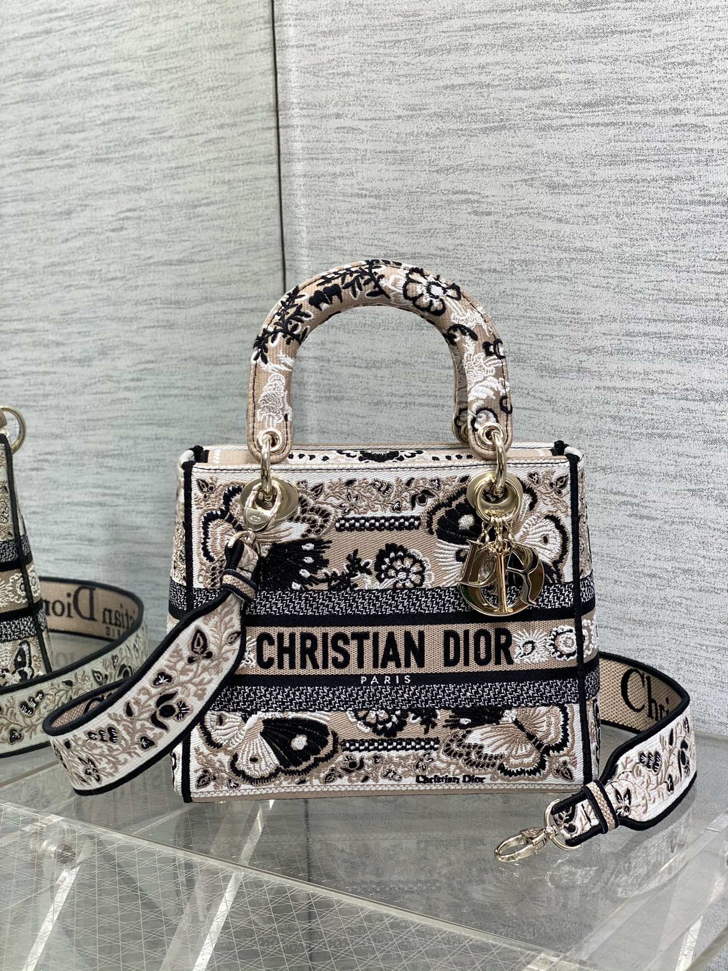 DIOR Lady Apricot Butterfly Embroidery Handbag