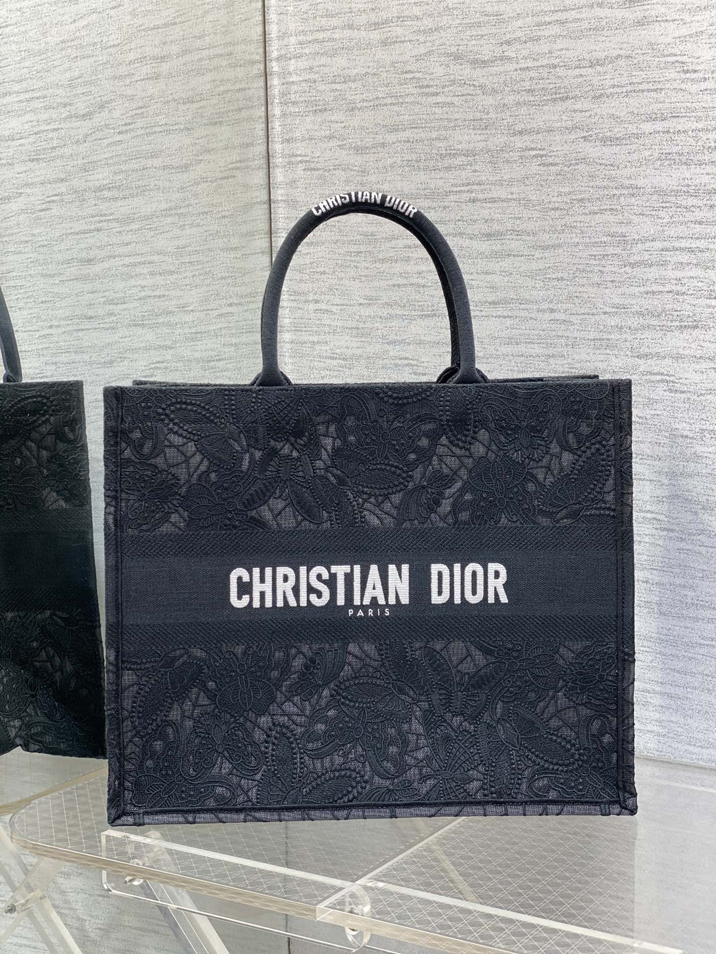 DIOR Tote Embroidered Lace Tote Bag
