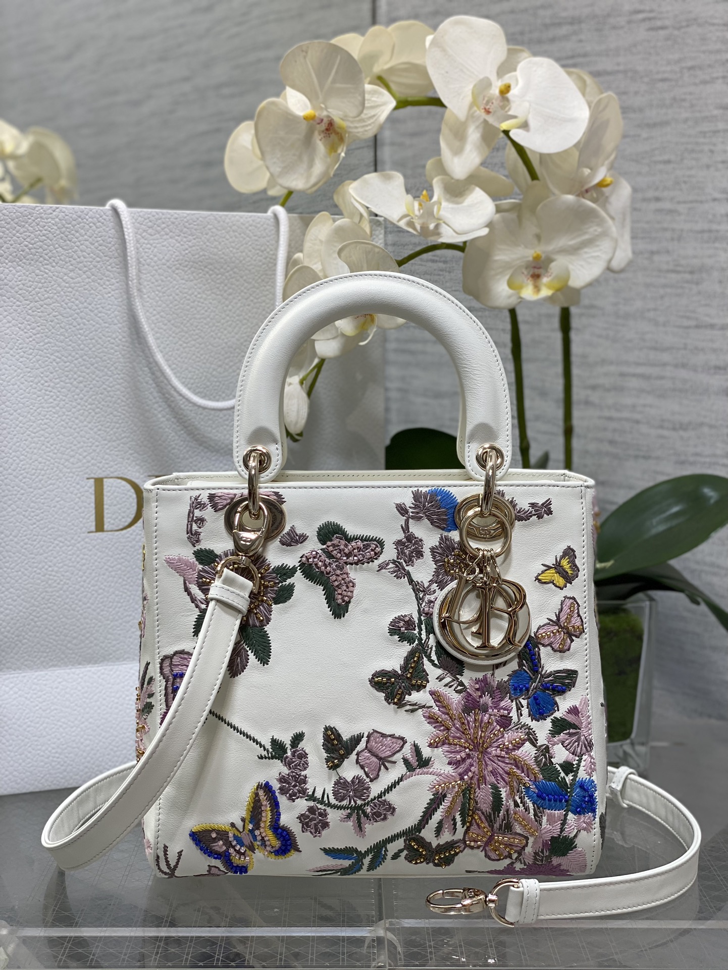 Dior Lady White embroidered floral shoulder everyday