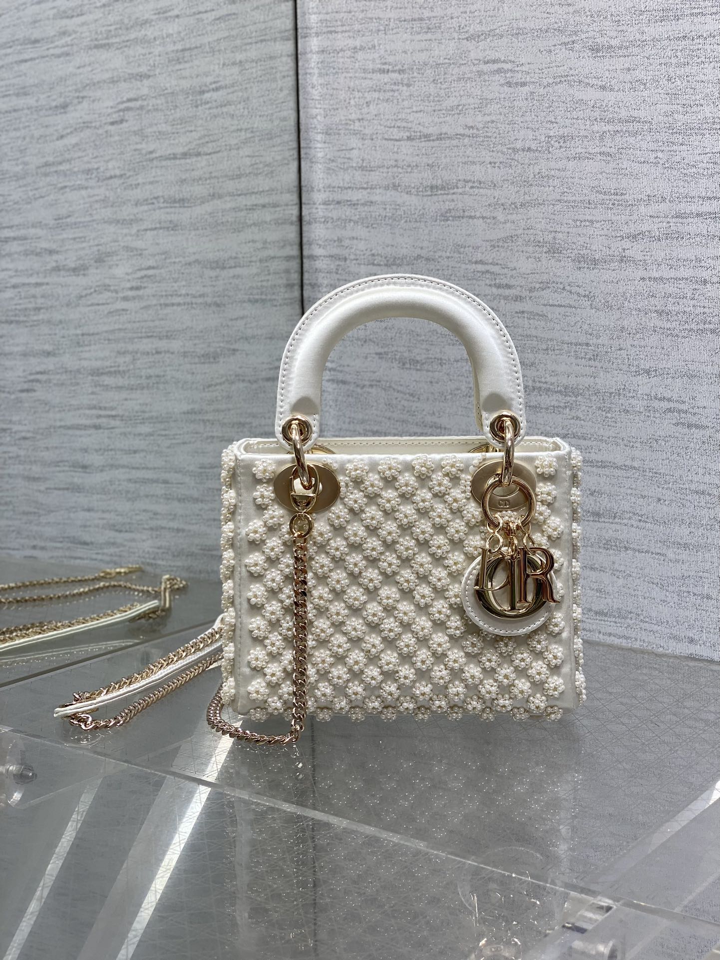 Lady Dior Bag Bead Embroidery Three Compartments Crossbody Handbag