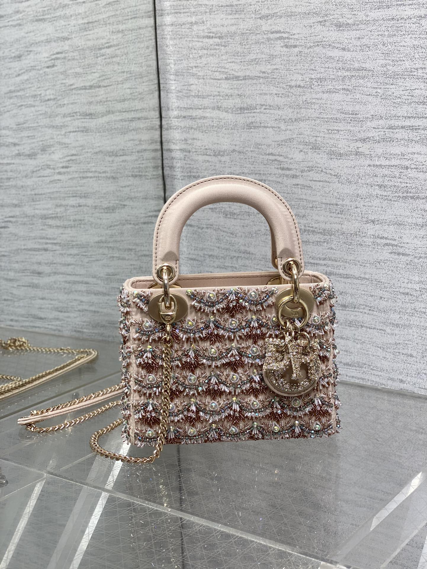 Lady Dior Bag Bead Embroidery Three Compartments Crossbody Handbag