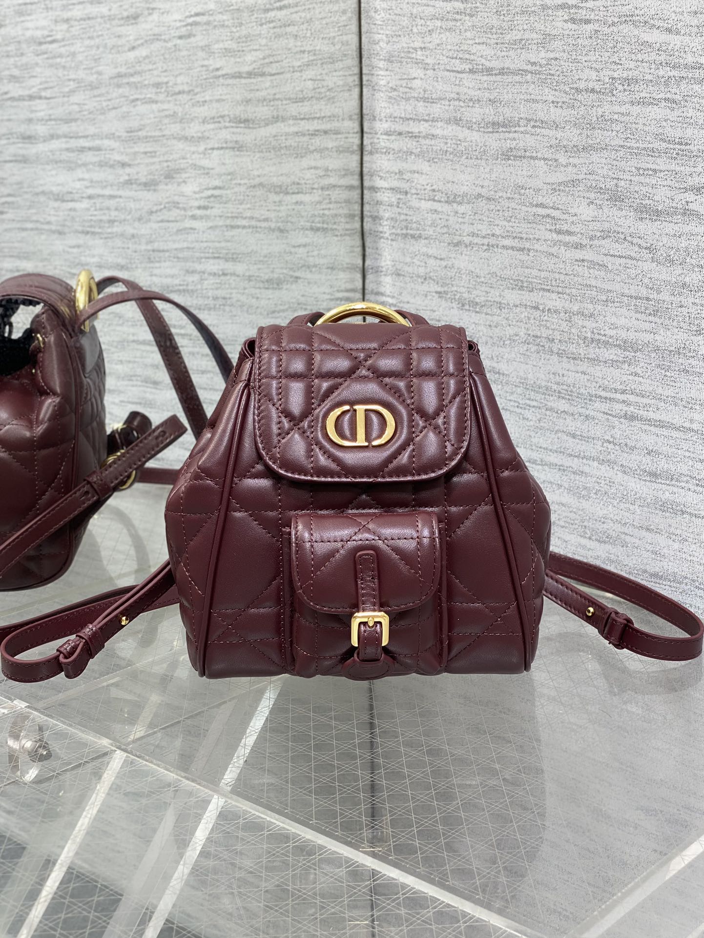 Réplica de alta calidad
 Dior Caro Bolsos Mochila Borgoña Oro Rojo Piel oveja Colección otoño – invierno Vintage