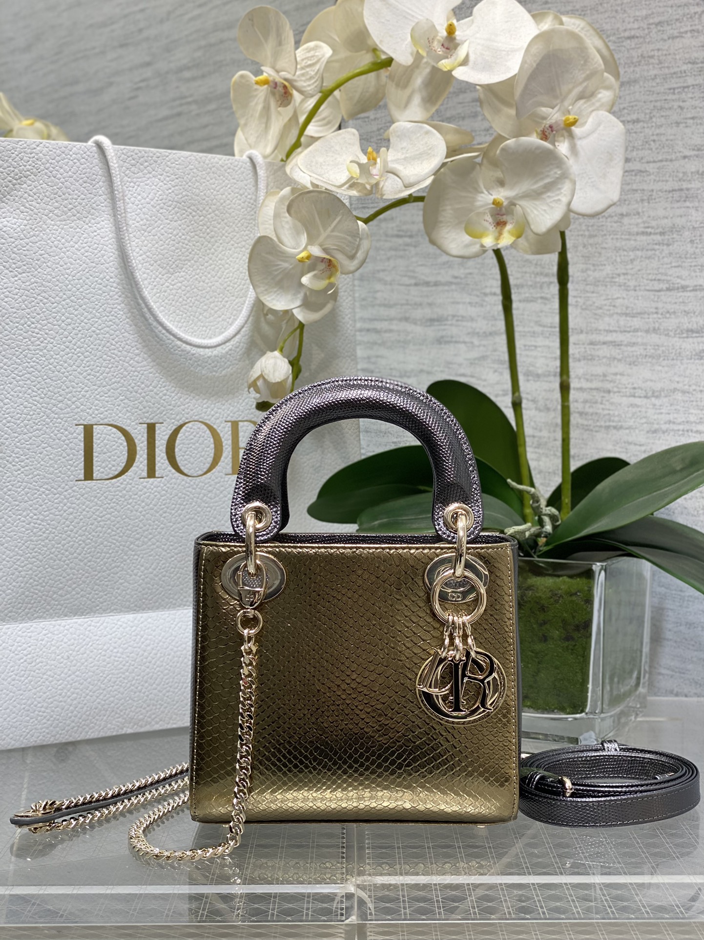 Dior Lady three grid brown snakeskin