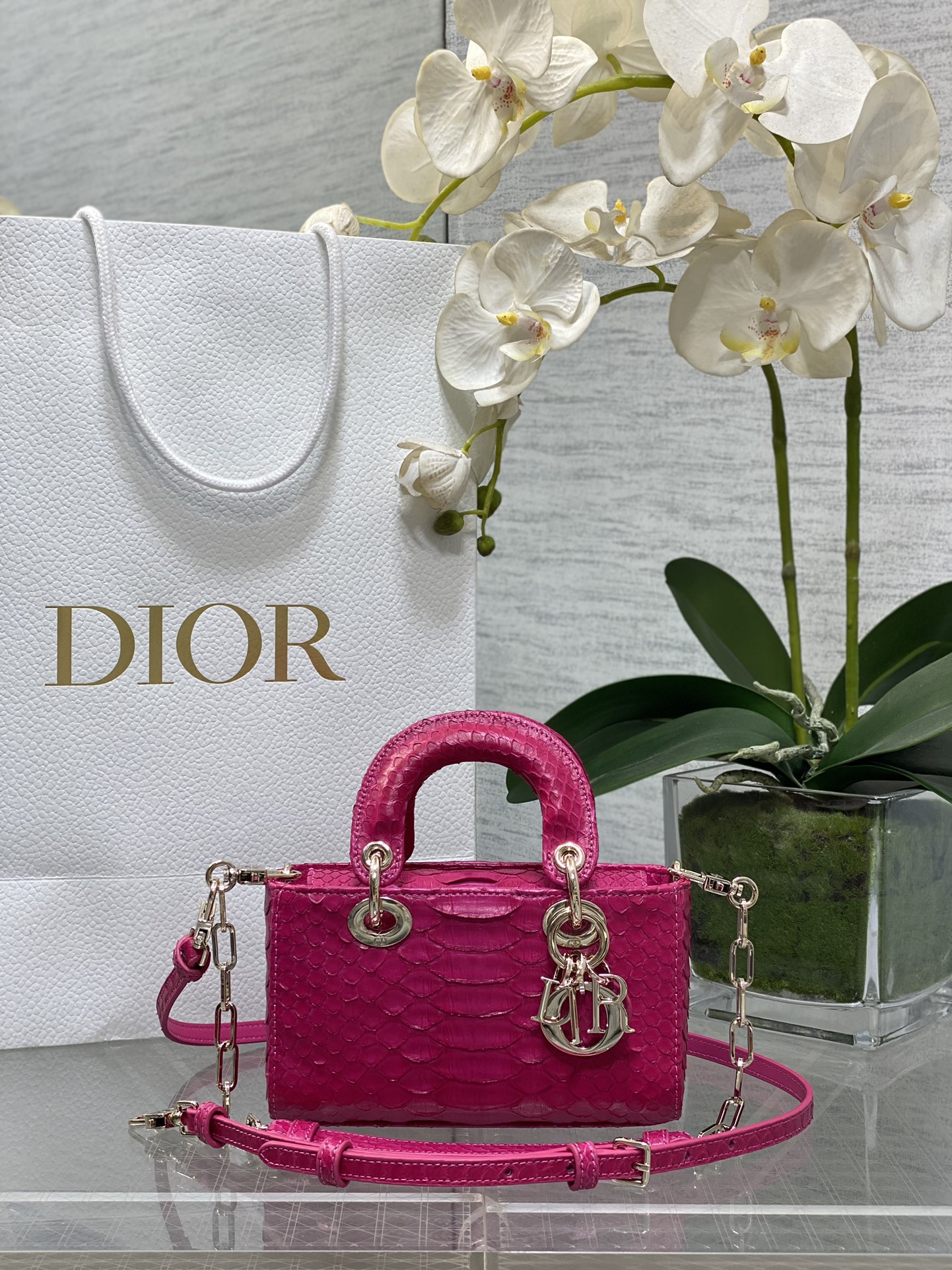 𝐋𝐚𝐝𝐲横版𝟏𝟔'𝟓𝐜𝐦cuero de serpiente rosa fucsia