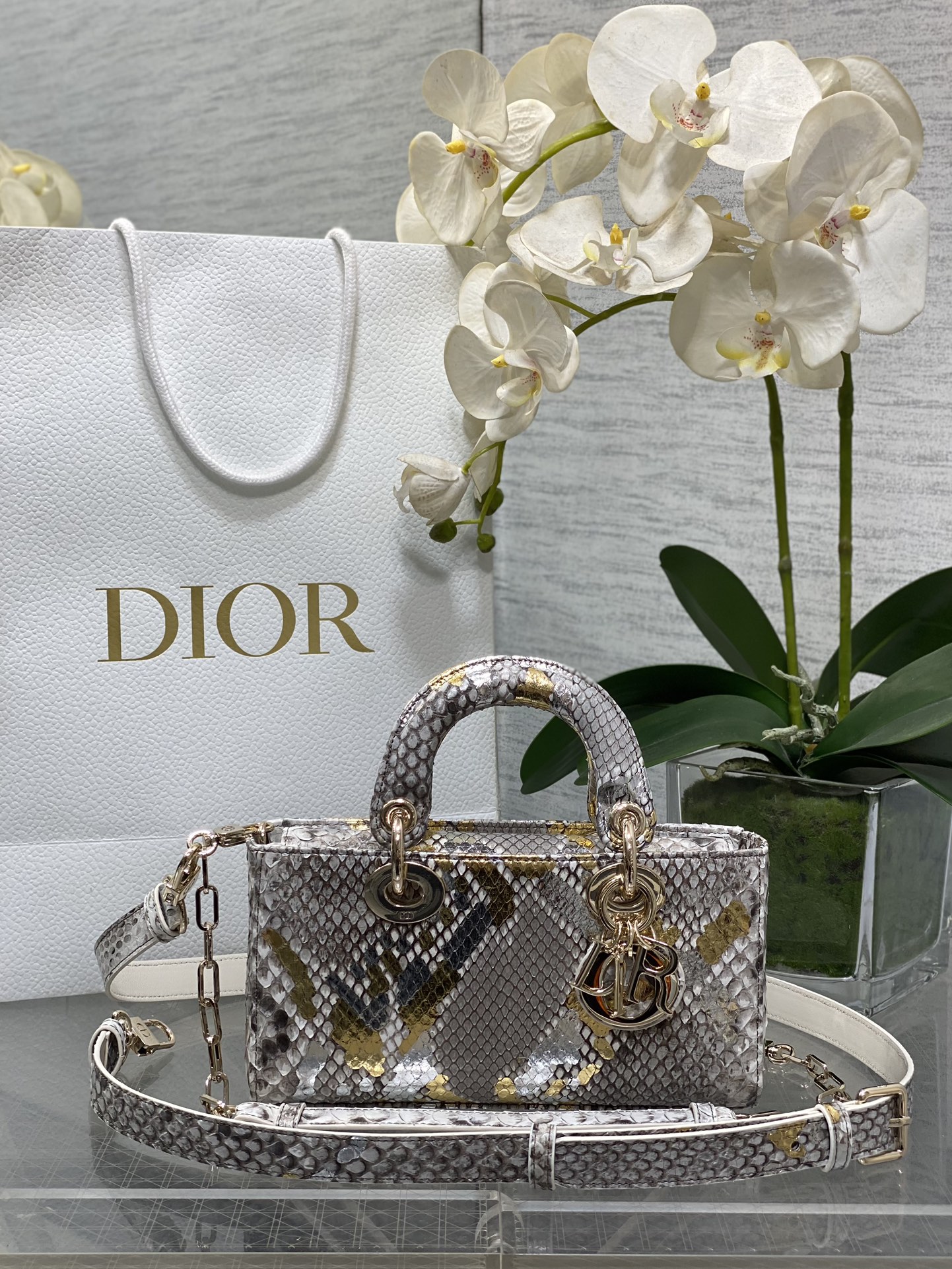 𝐋𝐚𝐝𝐲横版𝟐𝟐𝐜𝐦cuero de serpiente oro y plata