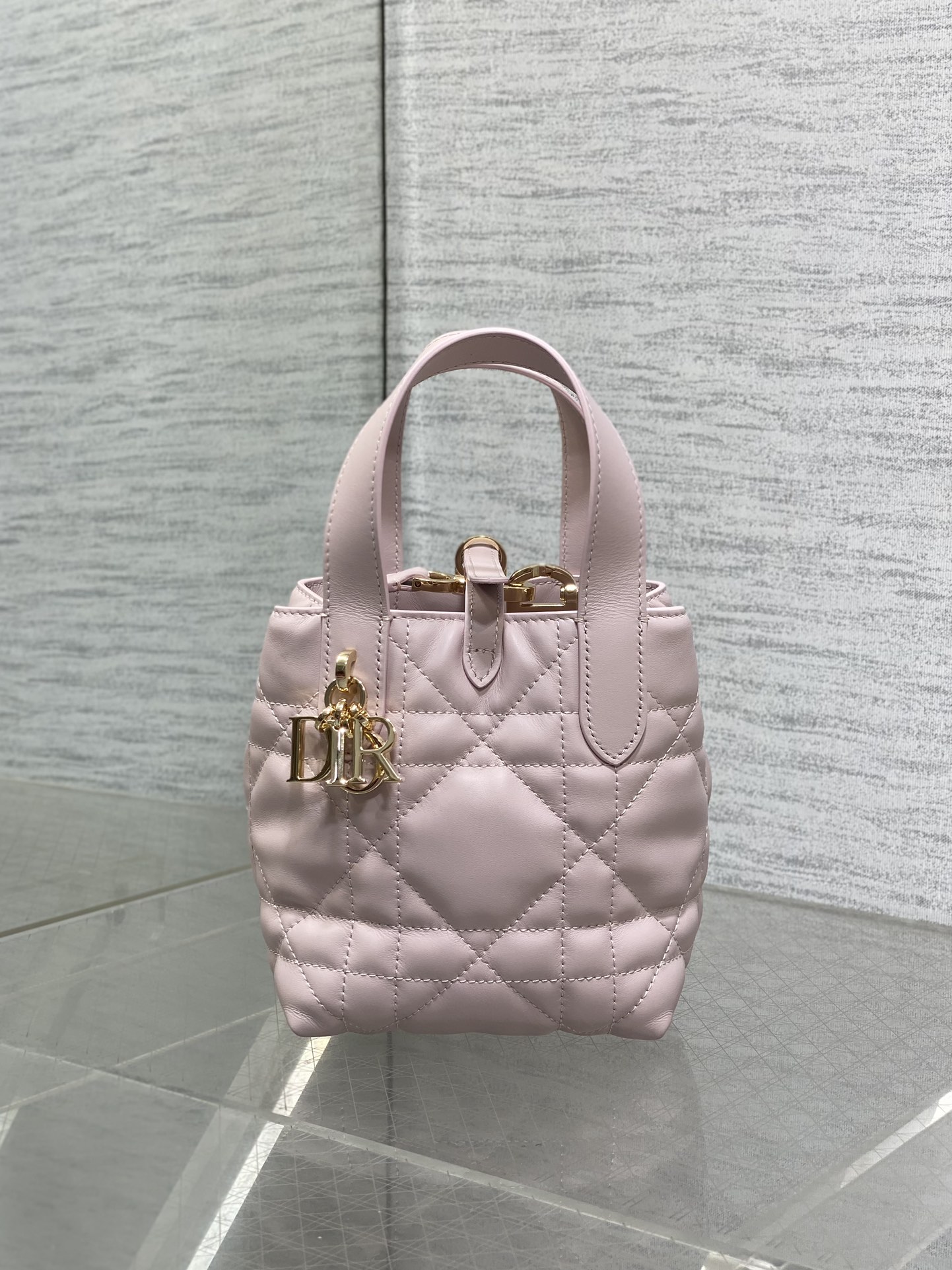 Dior Toujours Vertical Series Mini Pink Leather Handbag With Letter Accessories