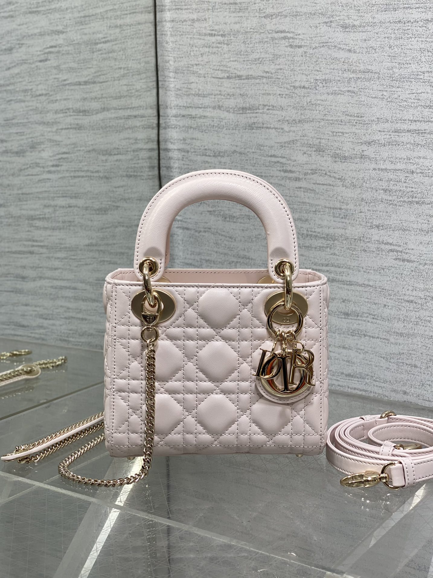 Classic Dior Lady Bag, Elegant Quilted Leather Top Handle Crossbody Bag