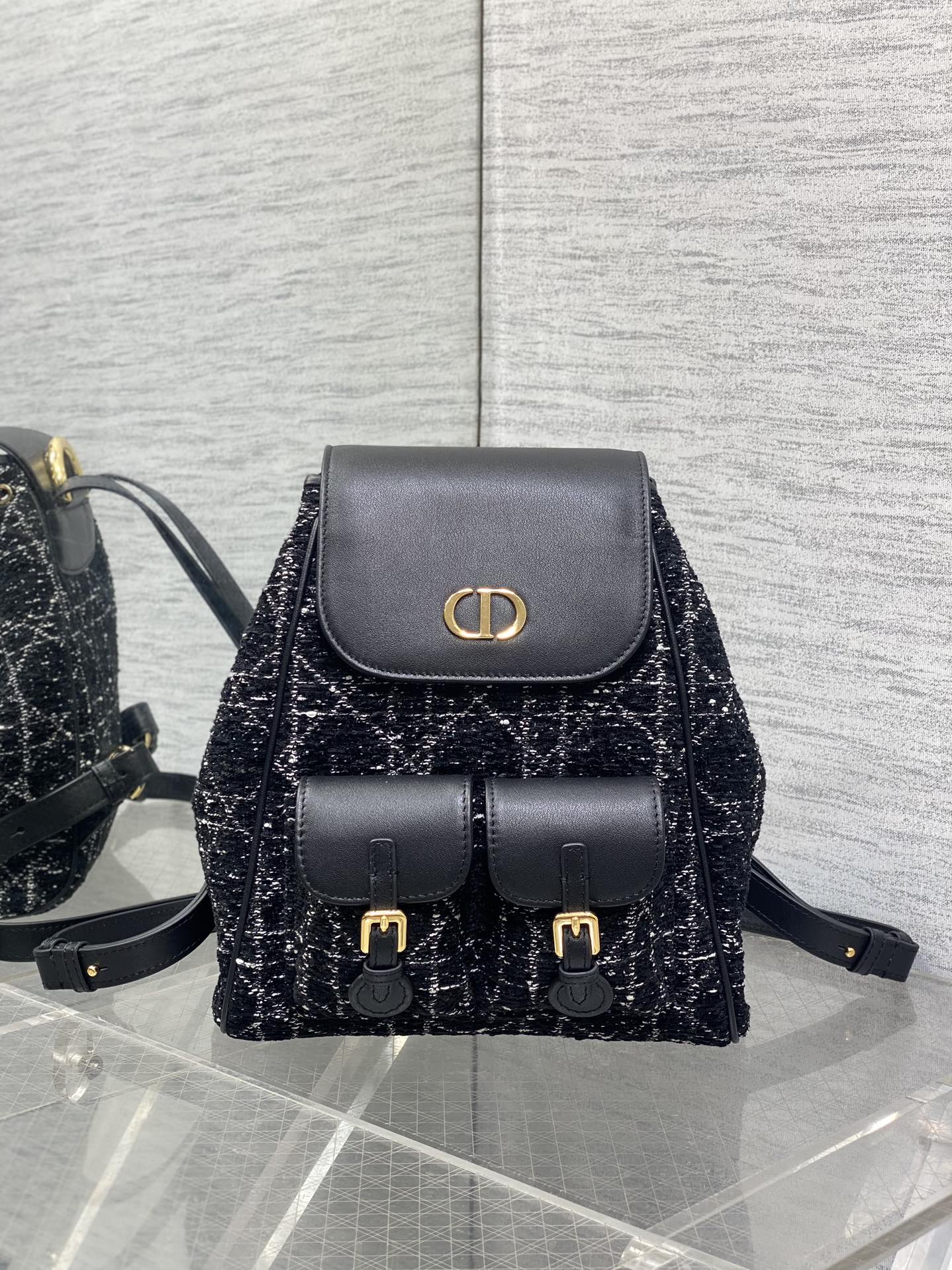 Dior Caro Black Lambskin Backpack with Cannage Stitching and Gold-Tone Hardware