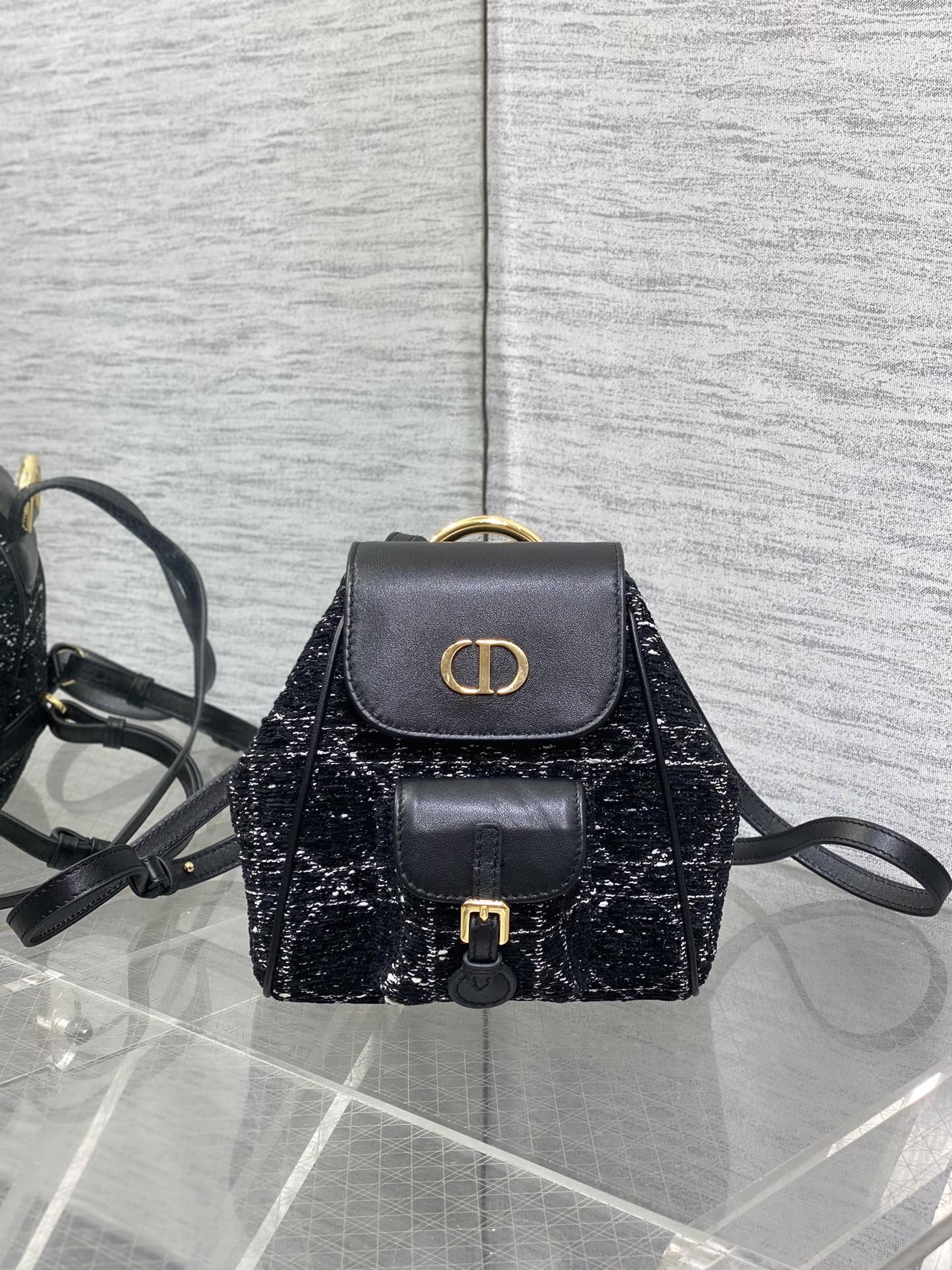 Caro Small Backpack Black Lambskin with Cannage Stitching and CD Signature