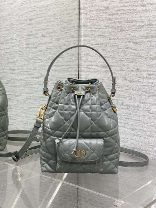 Caro Bucket Bag Series, New Beautiful Bag, Lambskin, Rhombus Pattern, Grey, 20*9*24cm 1 Caro Bucket Bag Series, New Beautiful Bag, Lambskin, Rhombus Pattern, Grey, 20*9*24cm