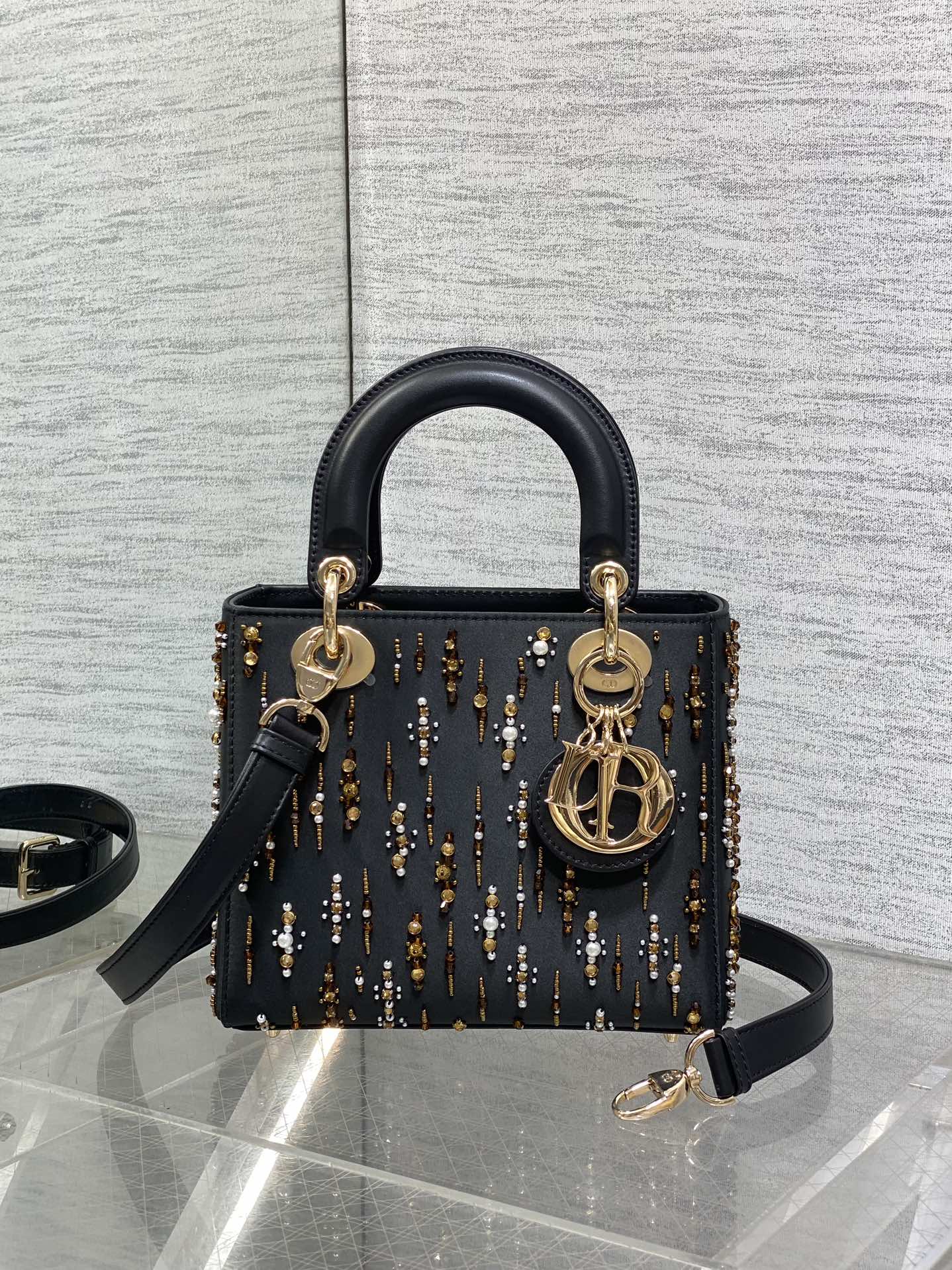 Lady Dior Bag Heavy Beaded Four-Compartment Crossbody Handbag