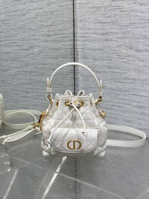 Dior Caro Micro Bucket Bag - Quilted Lambskin Leather, White, Gold Hardware 1 Dior Caro Micro Bucket Bag - Quilted Lambskin Leather, White, Gold Hardware