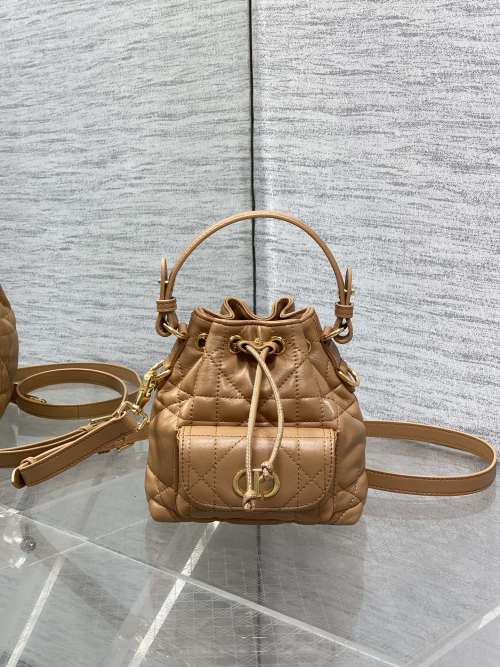 Dior Caro Micro Bucket Bag Lambskin Cannage Stitching with Strap 1 Dior Caro Micro Bucket Bag Lambskin Cannage Stitching with Strap