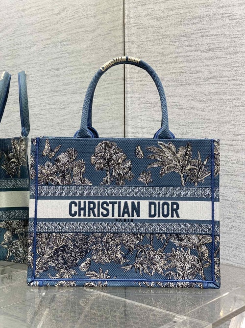Christian Dior Blue Embroidered Palm Tree Medium Book Tote,Summer Collection 1 Christian Dior Blue Embroidered Palm Tree Medium Book Tote,Summer Collection