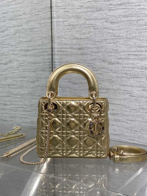 Dior Lady Dior Bag Gold Metallic Leather Mini with Charms, 17 x 15 x 7 cm 1 Dior Lady Dior Bag Gold Metallic Leather Mini with Charms, 17 x 15 x 7 cm