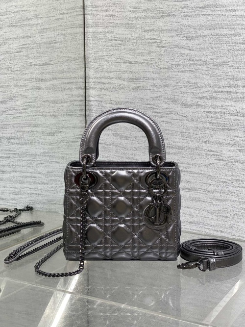 Dior Lady Dior Mini Bag Gray Metallic Cannage Lambskin 1 Dior Lady Dior Mini Bag Gray Metallic Cannage Lambskin