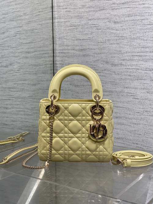 Dior Lady Dior Mini Bag Yellow Cannage Lambskin with gold hardware 1 Dior Lady Dior Mini Bag Yellow Cannage Lambskin with gold hardware