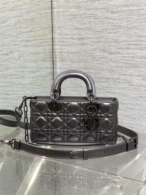Dior D-Joy Small Handbag Black Gunmetal Lambskin with Cannage Stitching 1 Dior D-Joy Small Handbag Black Gunmetal Lambskin with Cannage Stitching