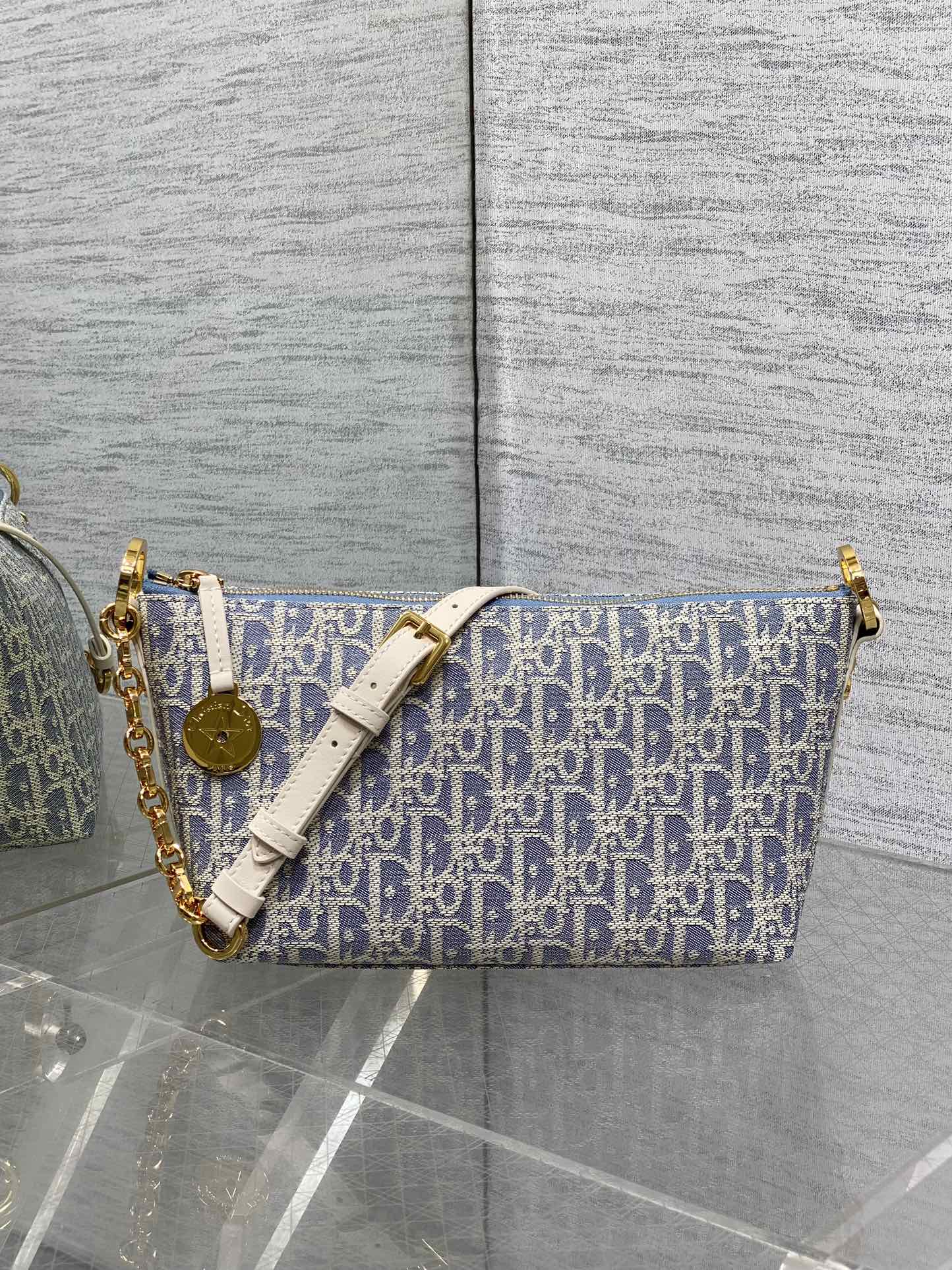 饭盒包现货‼️Hobo star酒椰草系列，太有夏天的感觉啦，天蓝的面料搭配奶白色小牛皮，浅色系显得清新