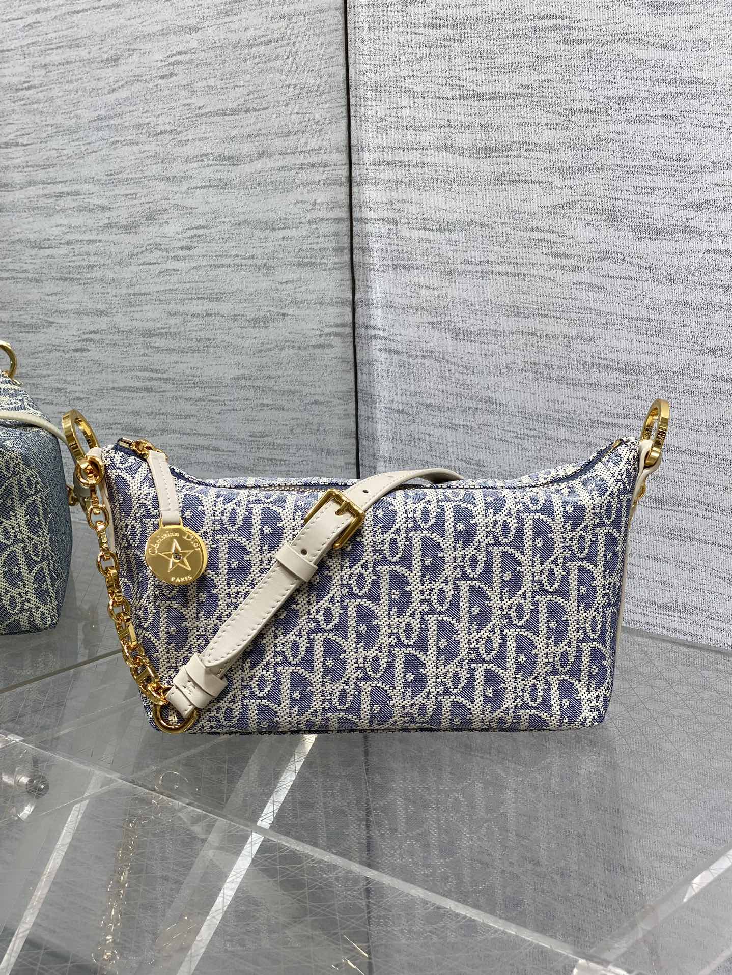 饭盒包现货‼️Hobo star酒椰草系列，太有夏天的感觉啦，天蓝的面料搭配奶白色小牛皮，浅色系显得清新