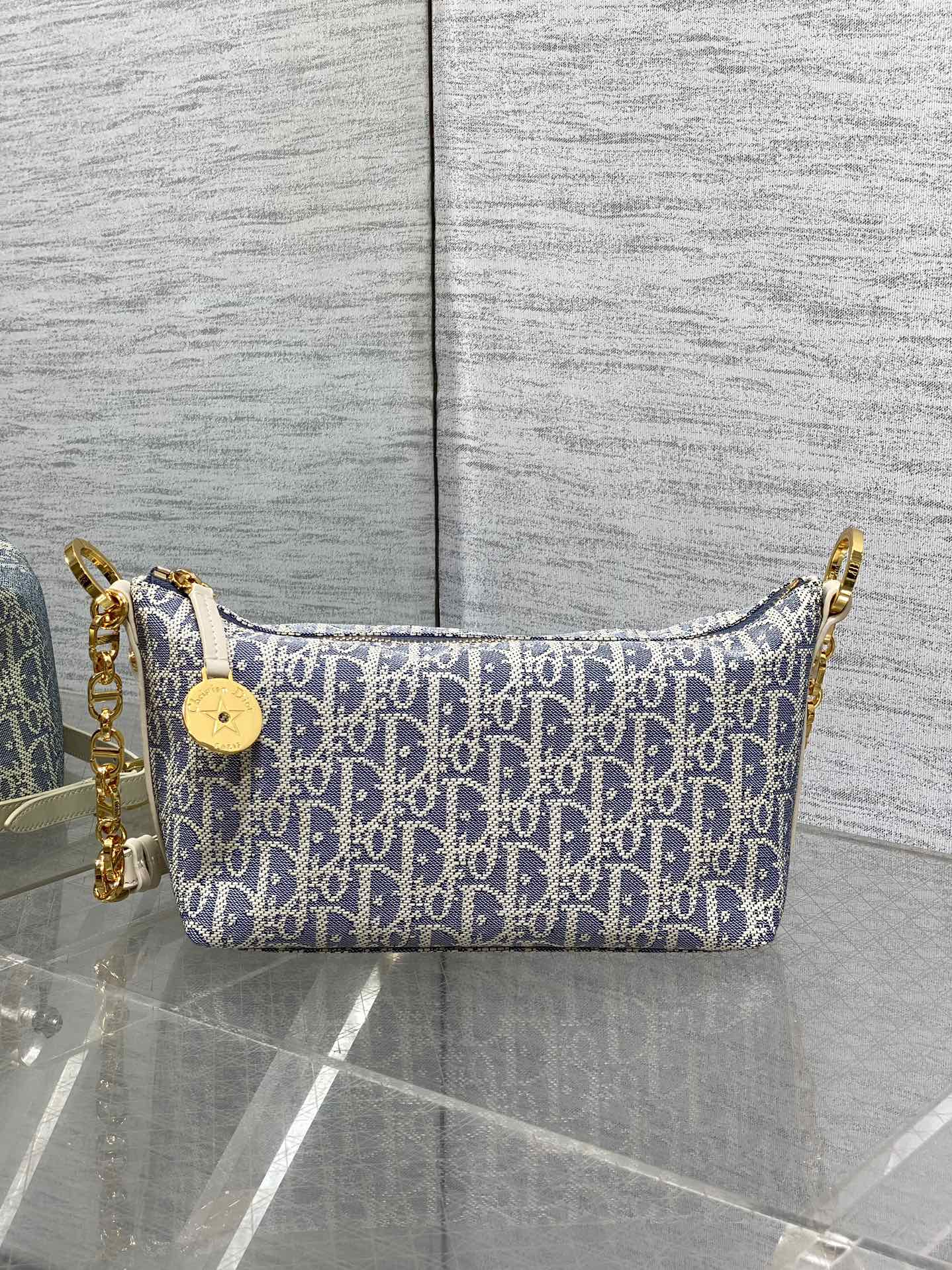 饭盒包现货‼️Hobo star酒椰草系列，太有夏天的感觉啦，天蓝的面料搭配奶白色小牛皮，浅色系显得清新