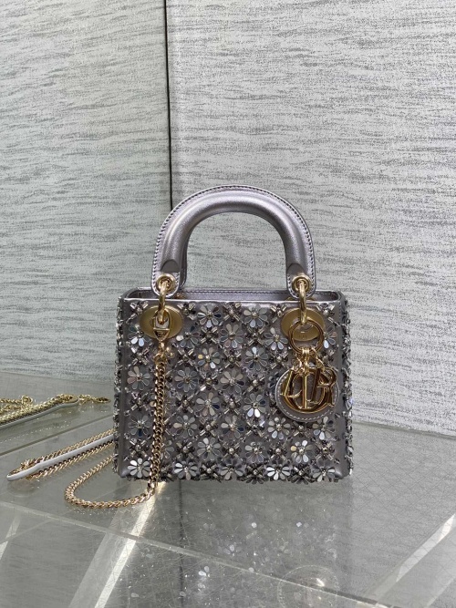 Dior Lady Dior Limited Edition Beaded Handbag, Silver, 17cm 1 Dior Lady Dior Limited Edition Beaded Handbag, Silver, 17cm