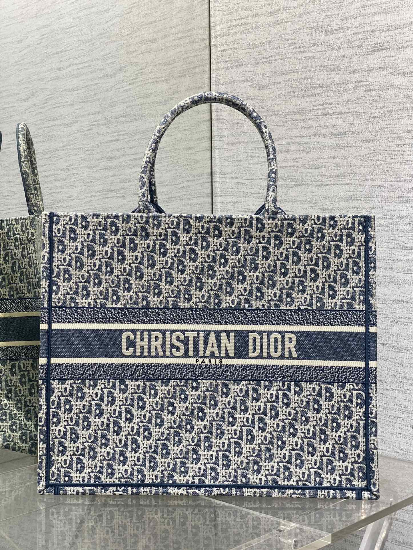 Christian Dior Blue Oblique Jacquard Book Tote Bag, Large and Fashionable