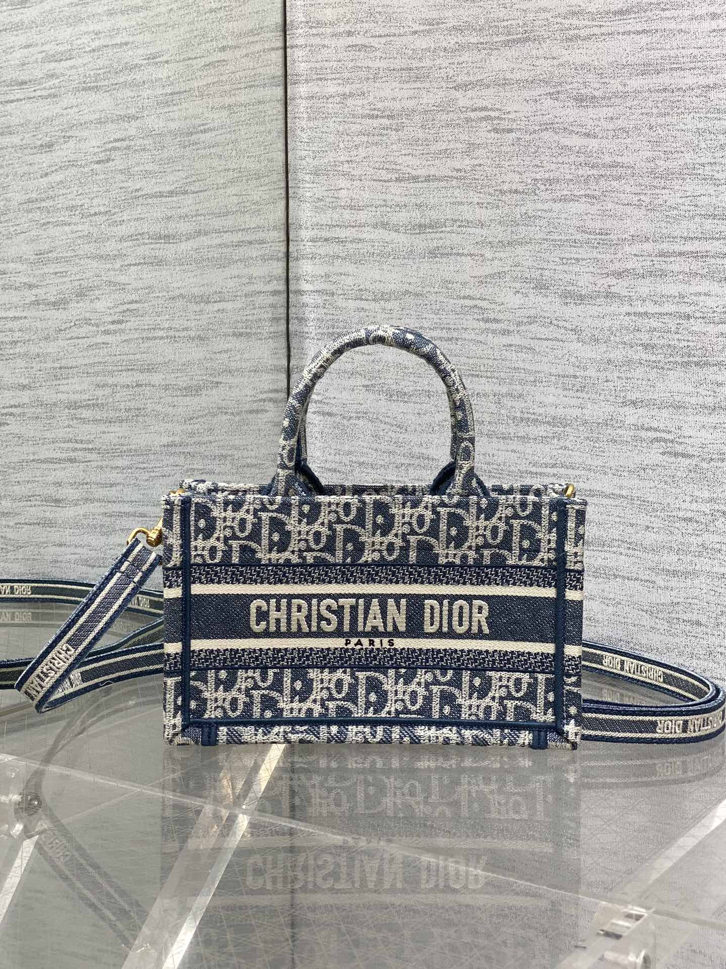 Christian Dior Oblique Embroidery Mini Tote Bag with Adjustable Strap