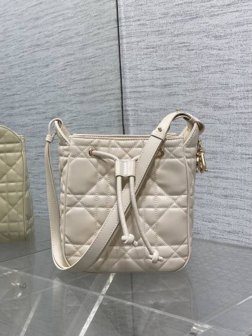 Dior Caro Small Bucket Bag in Ivory Leather with Cannage Stitching 1 Dior Caro Small Bucket Bag in Ivory Leather with Cannage Stitching