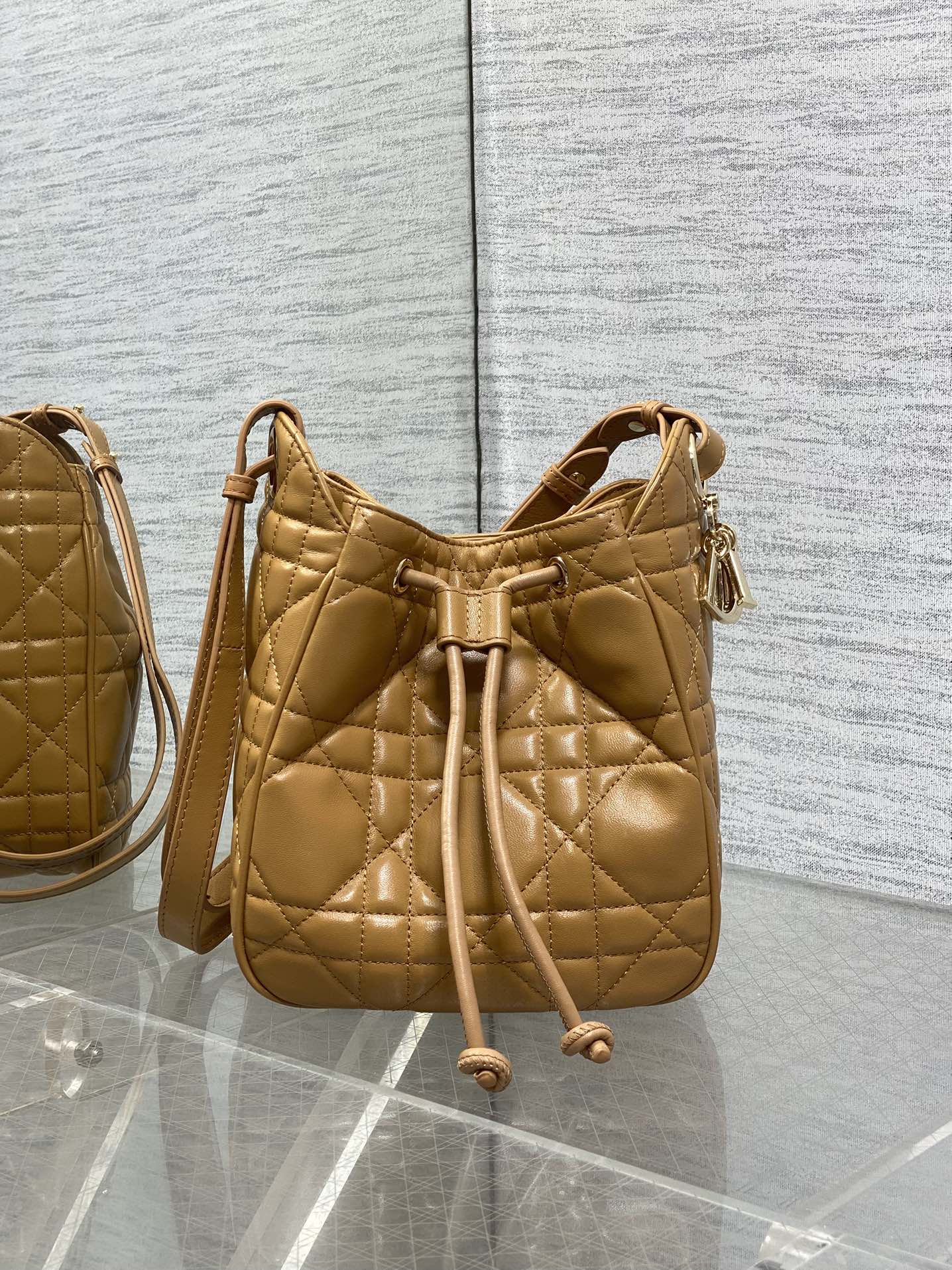 Dior Caro Small Bucket Bag Caramel - Lambskin Leather with Drawstring Closure 3 i1753076408 1988 1